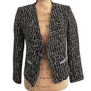 Like NWT! Topshop Moto-Style Black/White Tweed Open Front Blazer w/ Side Zippers